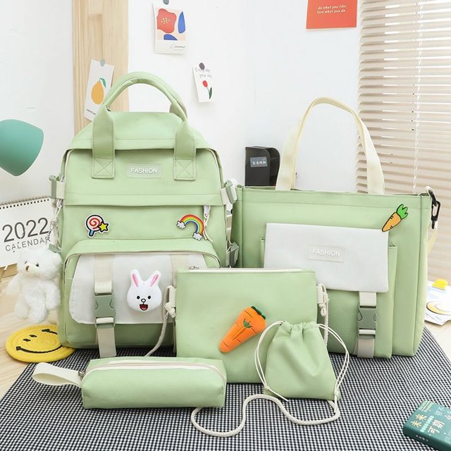Sac à dos pour Femmes 5 en 1 en Nylon Imperméable Grande Capacité Sacs à dos de Rangement Pendentif Mignon Sac d'École Sacs à dos Multifonctions Sac à dos scolaire