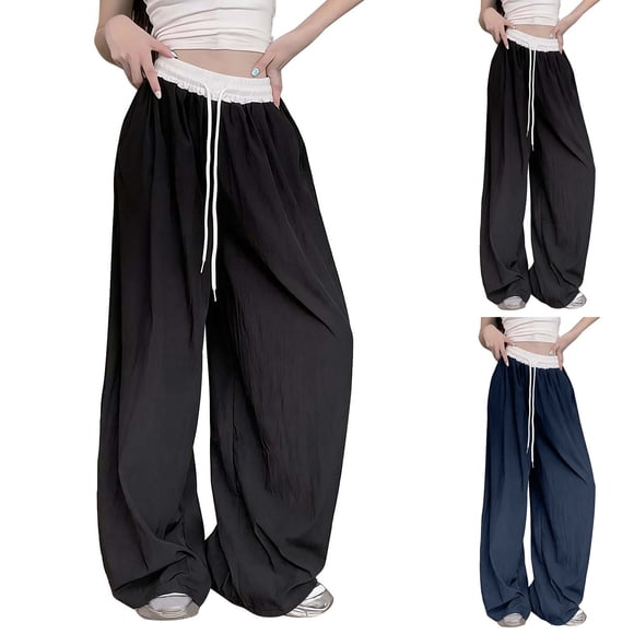 AnuYalue Womens Wide Leg Track Pants High Elastic Waist Baggy Casual Drawstring Sweatpants with Pockets Streetwear