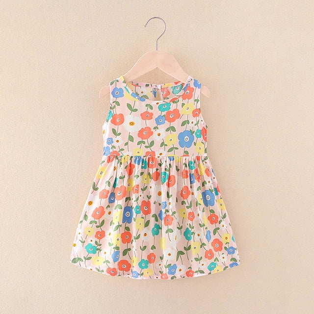 LSLJS Robe Fille Robe Sans Manches Enfants Tout-Petits Petite Grande Fille Robes Décontractées Imprimé Graphique Vêtements pour Enfants ( 5-6 Ans, Multicolore )