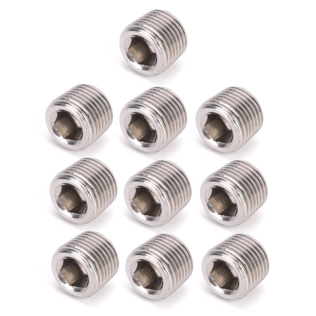 Premium 304 Stainless Steel BSPP Male Thread Hex Plugs, 1/8 Inch, Durable & High-Pressure Resistant, Set of 10