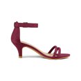 thumbnail image 3 of BLISSFUL STEP Women's Shoes Faux Suede Ankle Strap Kitten Heel Slide Straps Solid Sandals  Burgundy 9, 3 of 8