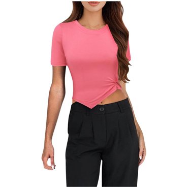 AherBiu T-Shirts Courts pour Femmes à Col Rond, Coupe Ajustée, T-Shirts d'Été, Mode Décontractée, Manches Courtes, Hauts pour Sortir