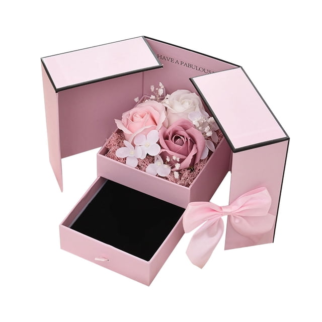 Valentine's Day Double Open Door Rose Jewelry Gift Box Bow Eternal Lipstick Gift Box