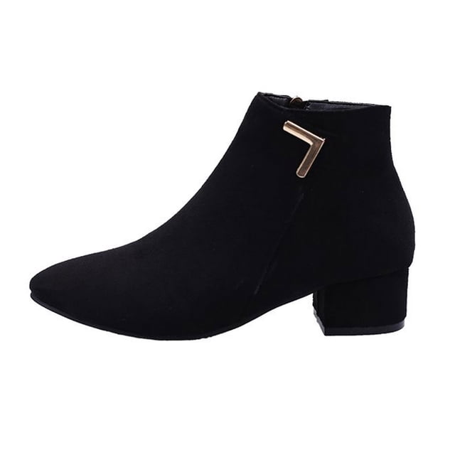 jovati Ladies Fashion Casual Solid Color Pointed Toe Thick Heel Ankle Boots