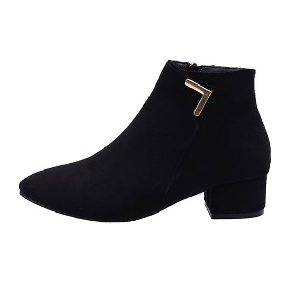 jovati Ladies Fashion Casual Solid Color Pointed Toe Thick Heel Ankle Boots