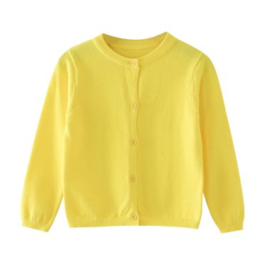 ManxiVoo Soft Yarn Knit Cardigan For Children Solid Color Lightweight Outerwear Cozy Autumn Winter Sweater Jacket 130 Size Yellow