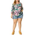 thumbnail image 2 of GRACE & GRANDEUR Blouse Colorée à Fleurs pour Femme Grande Taille, Col à Nouer, Manches 3/4, 2X Vert, 2 of 6
