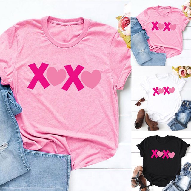 T-shirts d'Été pour Femmes Grande Taille à Manches Courtes Mode pour Femmes Amour Col Rond T-Shirt à Manches Courtes pour Femmes T-Shirt à Col en V pour Femmes en Liquidation
