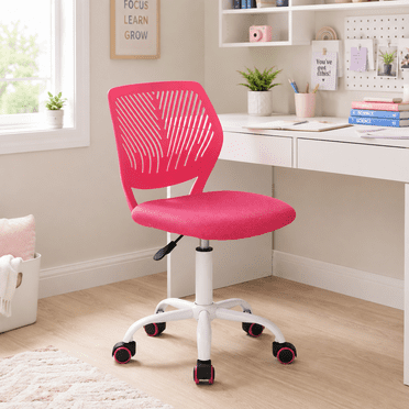 Homy Casa Pink Desk Chair Adjustable Height Office Chair with Comfortable Padded Seat and Rolling Wheels for Bedroom Study Room