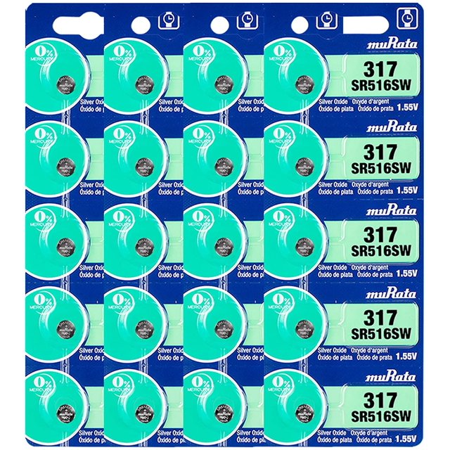 Murata 317 SR516SW Battery 1.55V Silver Oxide Watch Button Cell (20 Batteries)