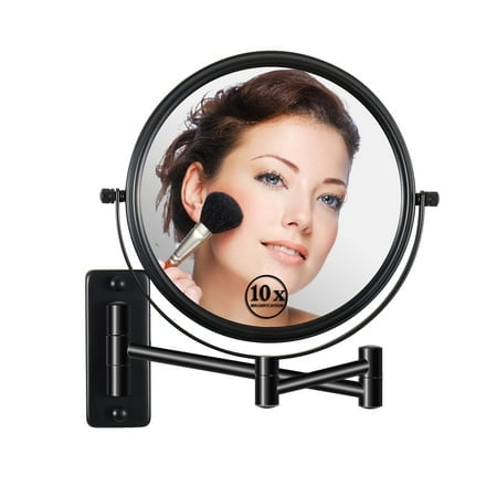 LANSI Wall Mounted Makeup Mirror - 1X/10X Magnifying Mirror 360锟?Extendable Arm Mirror for Makeup, 8 Inch Double Sided Vanity Mirror for Bathroom, Wall Mirror for Teen Girls, Women, Matte Black