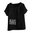thumbnail image 4 of Staron Hauts Tendance pour Femmes 2025 Liquidation à Moins de 5 $ T-Shirts d'Été Habillés en Coton et Lin à Col Rond Manches Courtes Retroussées Décontractés Grande Taille Amples à Imprimé Floral, 4 of 4
