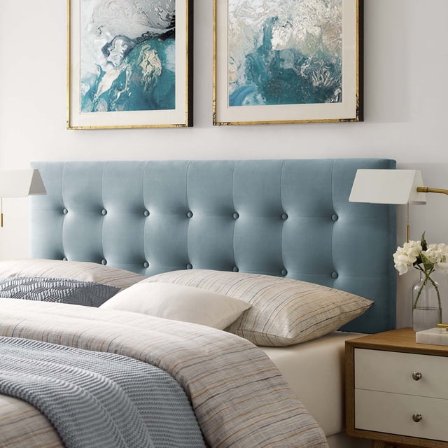 Modway Emily Tête de Lit Capitonnée en Velours de Performance Grand Lit, Bleu Pâle