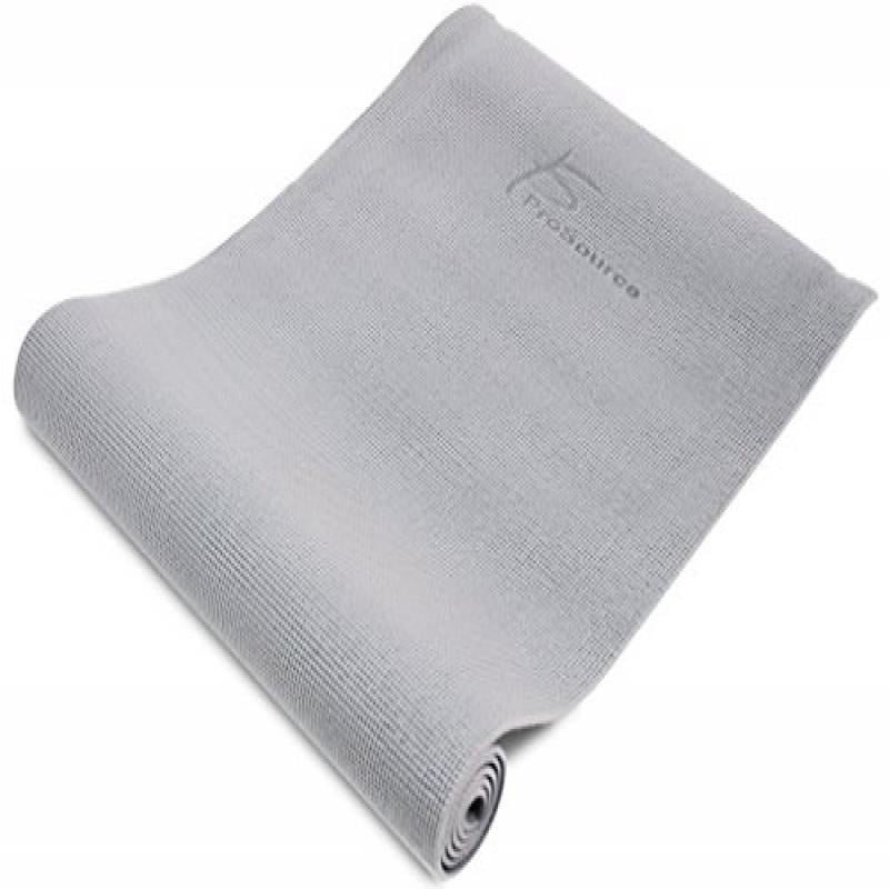 ProSource Original Yoga Exercise Mat (6mm) Thick for Comfort and Stability with Carrying Straps, Non Slip Choose your color, Grey