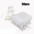 thumbnail image 1 of 50Pcs Small White Organza Bags Drawstring Favour Pouches Gift Voile Net Bags, 1 of 7