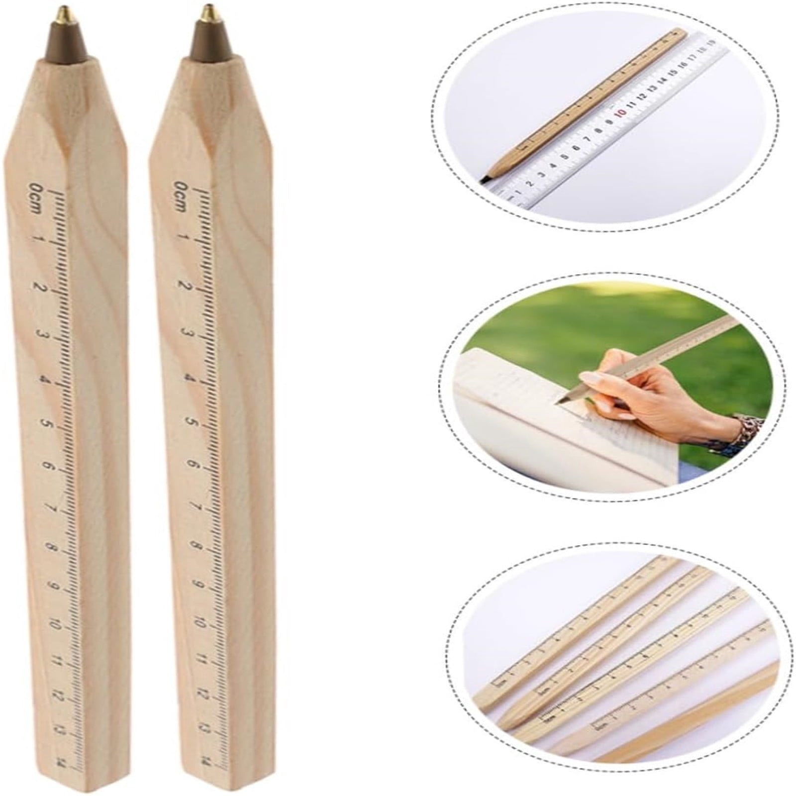 EDHITNR Wooden Ballpoint Pens with 1.0mm Ink, Multipurpose Stationery Set Handmade Writing Pens with Ruler Function 2 Pack