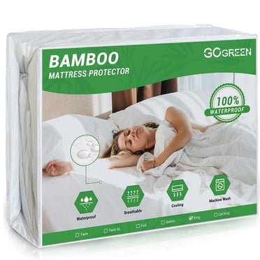 Gogreen Protège-matelas Imperméable, Format Très Grand, Housse de Matelas Respirante et Rafraîchissante avec Poches Profondes, Protège-Matelas en Plastique Adapté aux Épaisseurs de 15 à 38 cm (Jersey de Bambou, Format Très Grand 193 X 203 cm).