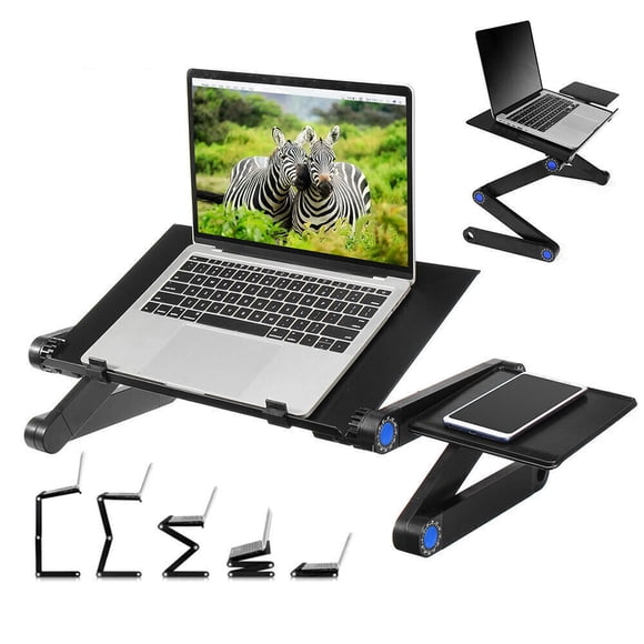 Laptop Table Stand Adjustable Riser Portable with Mouse Pad Fully Ergonomic Mount Ultrabook MacBook Gaming Notebook Lightweight Aluminum Black Bed Tray Desk Book Fans Up to 17 inch