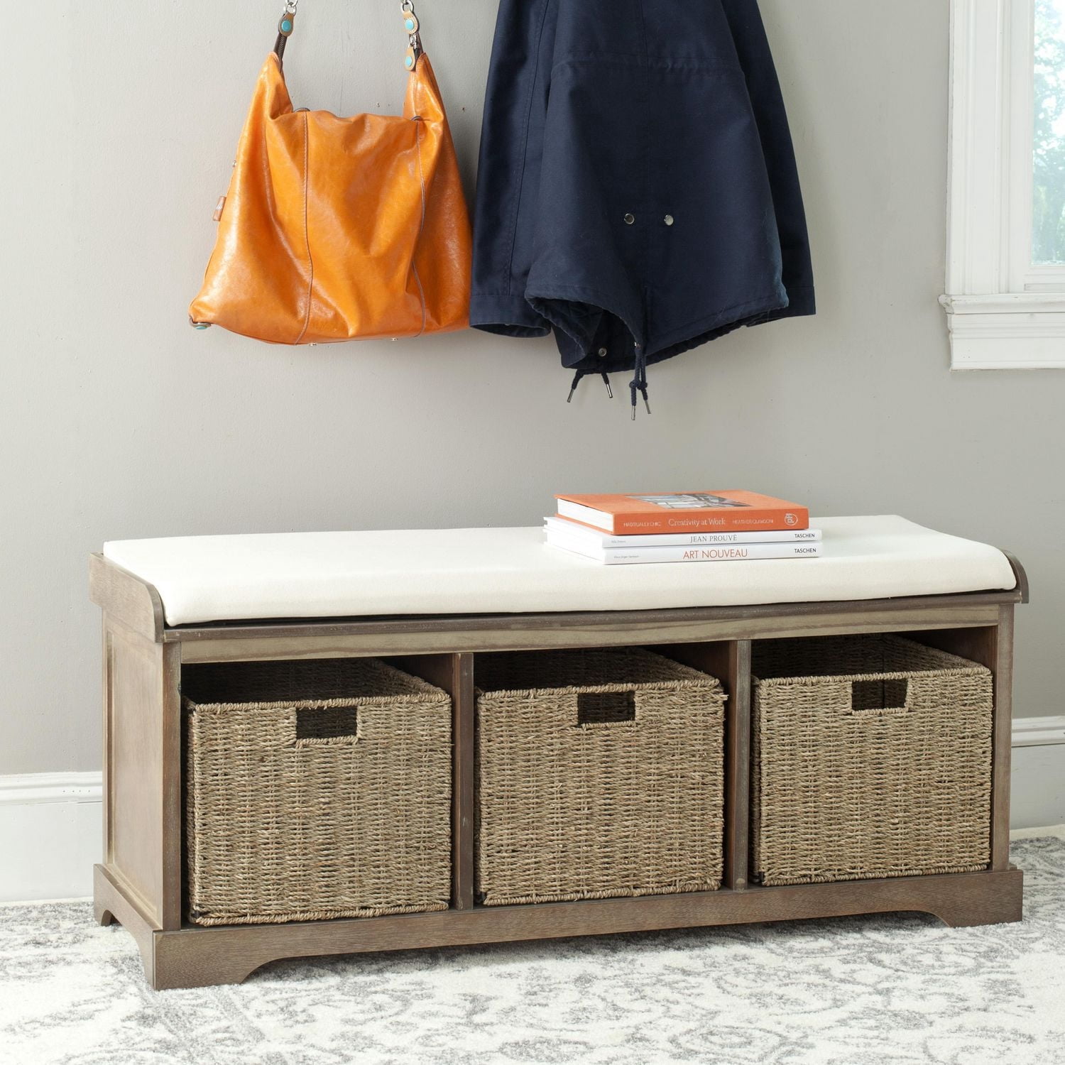 Safavieh Lonan 3 Wicker Basket Storage Bench with Cushion Top