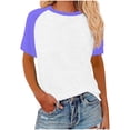 thumbnail image 1 of Womens Summer Raglan T-Shirts Color Block Plus Size Baseball Tees Casual Short Sleeve Loose Pullover Purple, 5XL, 1 of 5