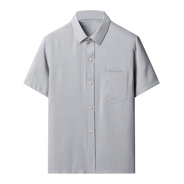 SROBPTY Haut d'Été pour Homme, Chemises à Manches Courtes pour Hommes, Mode Homme Confortable Uni à Manches Courtes Col Rabattu Régulier Décontracté Gris, G