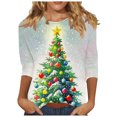 thumbnail image 1 of Lcziwo Women's 3/4 Sleeve T Shirts Round Neck Christmas Holiday Tops Xmas Giltter Tree Print Loose Blouses 2025 Fal Fashion Casual Tees White,XXXL, 1 of 5