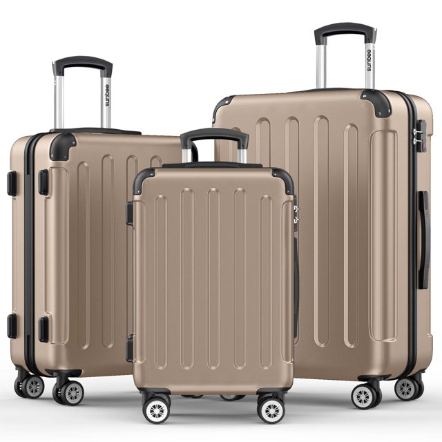 Sunbee Ensemble de Bagages 3 Pcs : Valise Rigide Légère avec Serrure TSA et Roulettes Multidirectionnelles, Couleur Champagne