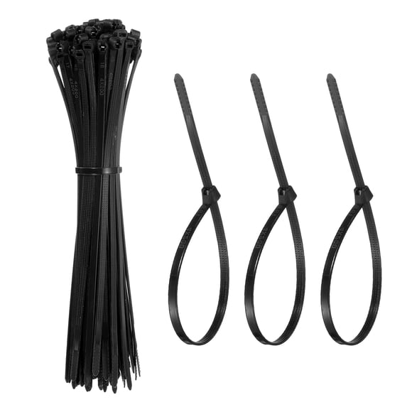 Zip Ties Plastic Cable Ties, Self-Locking Wire Zip Tie 8 Inch with Stainless Steel Tooth - (100 Pack, Black)
