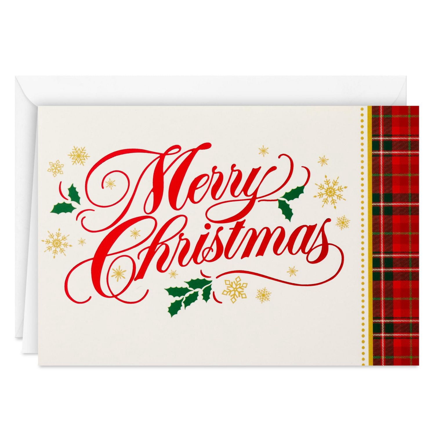 Boîte de cartes de Noël, Image Arts, texte rouge en script et bordure à motif écossais, paquet de 28 cartes
