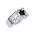 thumbnail image 3 of RYLOS Men's Rings Sterling Silver Designer Starburst 7MM Round Gemstone &  Sparkling Diamond Ring Onyx October  Size 10, 3 of 7