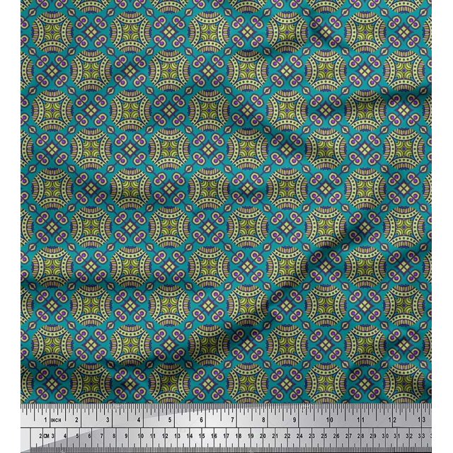 Soimoi Polyester Crepe Fabric Geometric & Mandala Kaleidoscope Print Fabric by Yard 42 Inch Wide