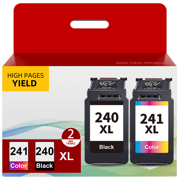 240XL Ink Cartridges for Canon 240 241 Ink for Canon 240 XL 241XL Combo Ink (1 Black, 1 Tri-Color)
