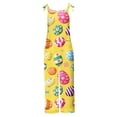thumbnail image 4 of QATAINLAV Womens Loose Fit Wide Leg Overalls with Pockets Cotton Linen Sleeveless Spaghetti Strap Baggy Romper Easter Rabbit Egg Graphic Jumpsuits Multicolor S Daily Sales Clearance, 4 of 6
