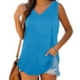 thumbnail image 4 of AherBiu Womens Tank Tops V Neck Basic Solid Color Tops Flowy Loose Fitted Summer Sleeveless Camis Shirts, 4 of 6