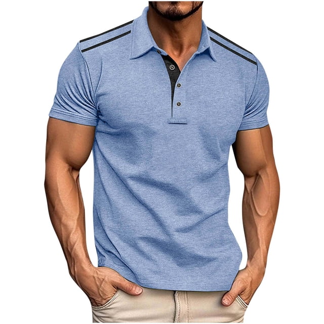 Styesk T Shirts for Man Fashion Solid Color Leisure Versatile Motion Button T-shirt Lapel Top