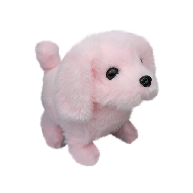 Pink Puppy Simulation Pet Dog Toy Walking Barking Wagging Tail Plush For Children Gift 100 Polyester Material Size 6.3 Inches For Role Play Pink