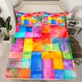 thumbnail image 2 of YST Rainbow Fitted Sheet,Colorful Geometry Bed Sheets,Tie Dye Plaid Pattern Sheet Set,Modern Abstract Art Style Bed Sheet Set Fitted Sheet + Flat Sheet + 1 Pillow Case,Twin Size 3Pcs, 2 of 5