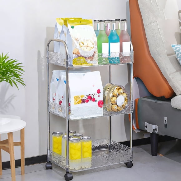 BAOPAI Three Tier Rolling Storage Cart with Wheels for Kitchen Bathroom Living Room, Multi-Purpose Organizer Shelf for Home Organization, Space Saving Design