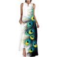 thumbnail image 2 of Ovzne Robes d'Été pour Femmes Robe d'Été Femme Mode Confortable Été Imprimé Sans Manches Robe à Col en V Grande Taille Robe Maxi Imprimée Liquidation, 2 of 5