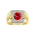 thumbnail image 1 of RYLOS Mens Rings Yellow Gold Plated Silver Designer Round Gemstone &  Sparkling Diamond Ring Ruby July Birthstone Rings For Men, Men's Rings, Silver Rings, Sizes 8 - 13, 1 of 7