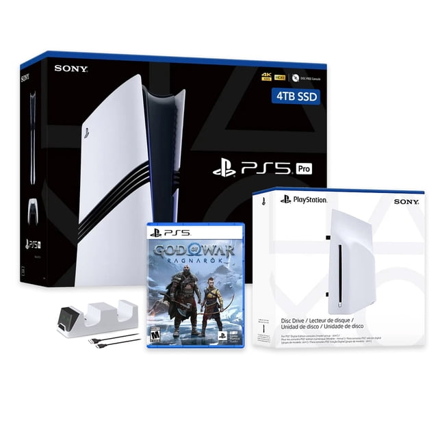 PlayStation 5 Pro 4TB SSD Console with Disc Drive, Wireless Controller and Charger, God of War Ragnarok - CFI-7019 PS5 Pro
