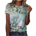 thumbnail image 2 of EQWLJWE Hauts pour Femmes 2023 Été Mode Femme Été Aguichant Plissé Imprimé Régulier Femme Manches Courtes Col Rond Bouton Haut Hauts pour Femmes Liquidation, 2 of 5