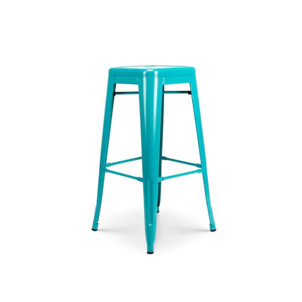 Heavenly Collection Industrial Turquoise Metal Counter Stools Set of 3 - Tolix-Style Backless Barstools with Wooden Seat Option - Ideal for Kitchen Islands & Patios