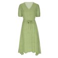 thumbnail image 4 of Penkiiy Robe Midi pour Femmes 2024 Été Décontractée à Fleurs à Manches Courtes Smockée Robes Midi Boho à Col en V Robes de Plage Soleil L Vert, 4 of 8