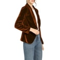 thumbnail image 4 of INSPIRE CHIC Women's Halloween Velvet Blazer Solid Color Shawl Collar One Button Wear-to-Work Suit Jacket Brown L, 4 of 8