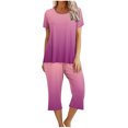 thumbnail image 2 of Offre à Durée Limitée Iumwxz Tenues de Pyjama Décontractées et Fluides Tenues d'Été Mignonnes pour Femmes Imprimé Dégradé Col Rond Manches Courtes Taille Élastique Pantalon Court Tenues pour Femmes Cadeaux de Vacances, 2 of 9