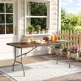 thumbnail image 2 of FDW 6 FT Outdoor Dining Table, Portable Plastic Table with Carrying Handle Perfect for Indoor, Outdoor, Party, Dining, Wedding, Events, Camping, Brown, 2 of 7