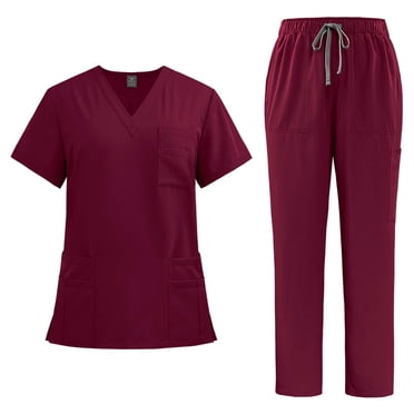 Amzcrzy Scrubs for Women Set Solid Color Short Sleeve V Neck Scrubs Tops Jogger Scrub Pants for Women Casual Cozy Oversized Work Scrubs Sets with Pockets