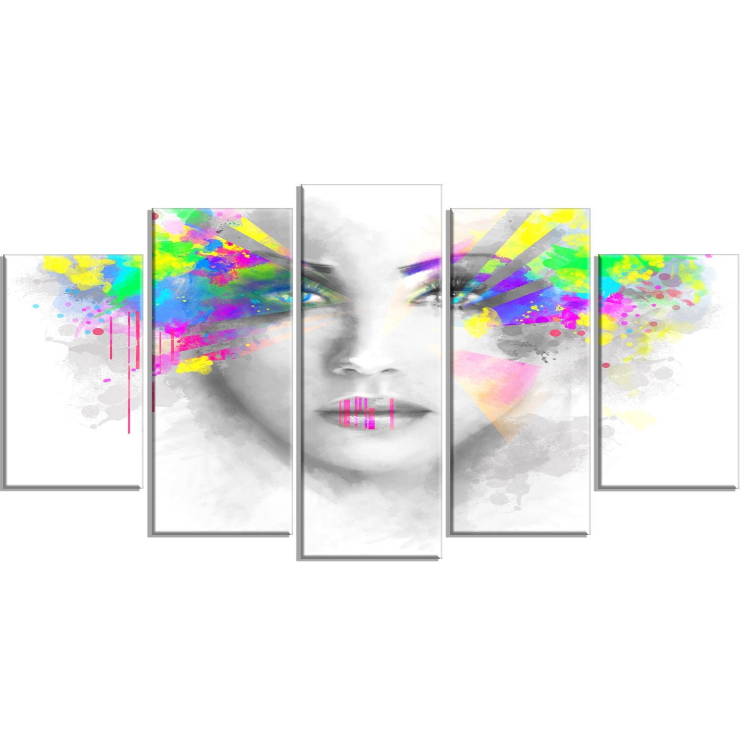 Design Art Gray Woman with Green Flowers Canvas Print
