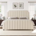thumbnail image 3 of Bingirl Queen Size Platform Bed Frame with Vertical Channel-Tufted Headboard, Footboard, Nailhead Trim - No Box Spring Needed, Cream, 3 of 10